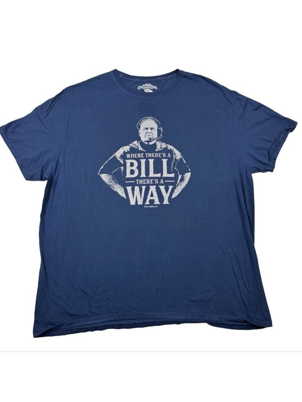 Chowdaheadz Patriots x Bill Belichick Men's 100% Cotton S/S T-Shirt Blue • 2XL